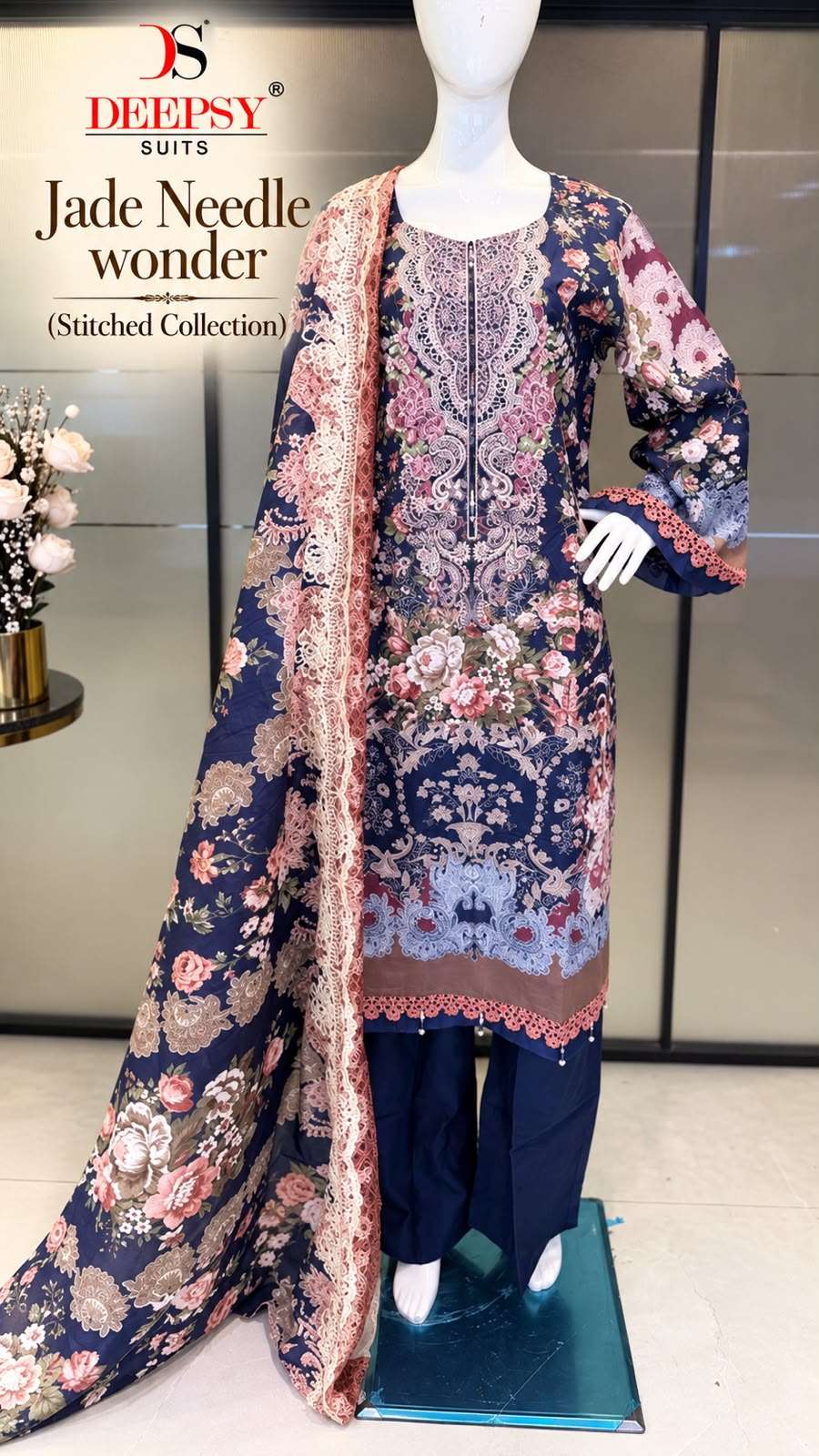 DEEPSY SUITS JADE NEEDLE WONDER CHIKAN WORK LACE AND LATKAN PAKISTANI SUIT STITCHED BRAND SHOP